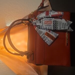 Red Handbag with Scarf Accent